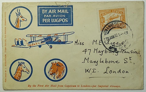 1931 South West Africa First Flight Cape Town to London via Imperial Airways #73 Cover