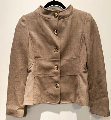 Valentino-Rojo Italia Mandarín Cuello Tweed Chaqueta Marrón Pequeña 2 IT 40 Foto 1 de 4