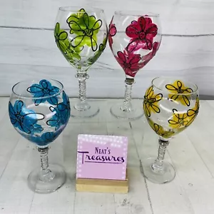 70er Jahre inspiriert FLORAL Klarglas Draht umwickelt Stiel 20oz Wasser Wein Kelch Set 4 - Bild 1 von 13