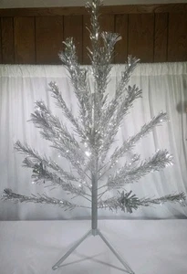 Vtg Christmas Pine 4ft Stainless Aluminum Pom Pom Branches Tree w/BOX - Picture 1 of 11