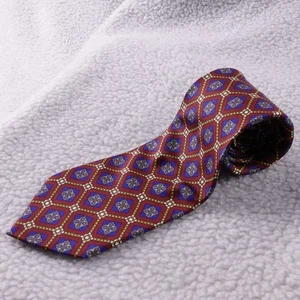 Brooks Brothers Makers Silk Tie Burgundy Blue Geometric Pattern Hand Made USA - Picture 1 of 3