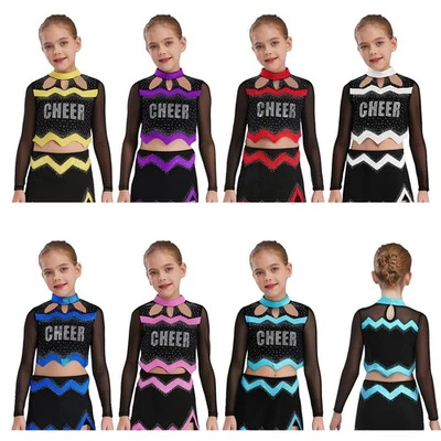Girls Top Holiday Shirt Topwear Cheer Leader Dance Long Sleeve Costume Sports - Image 1 of 4