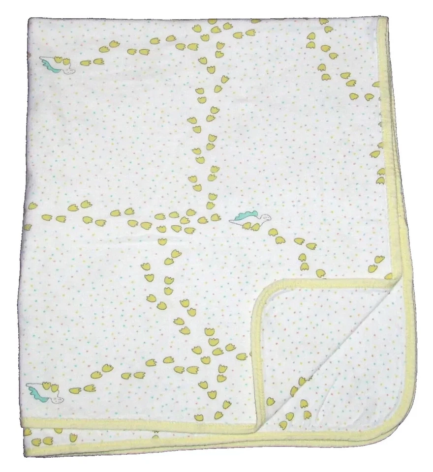 VTG Carters Aqua Yellow Dinosaur Tracks Feet Dots Baby Blanket Cotton Security - Image 1 of 1