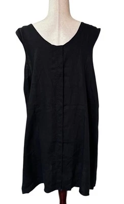 Vestido Cynthia Ashby negro con bolsillo grande 100 % lino grande para mujer Foto 1 de 4