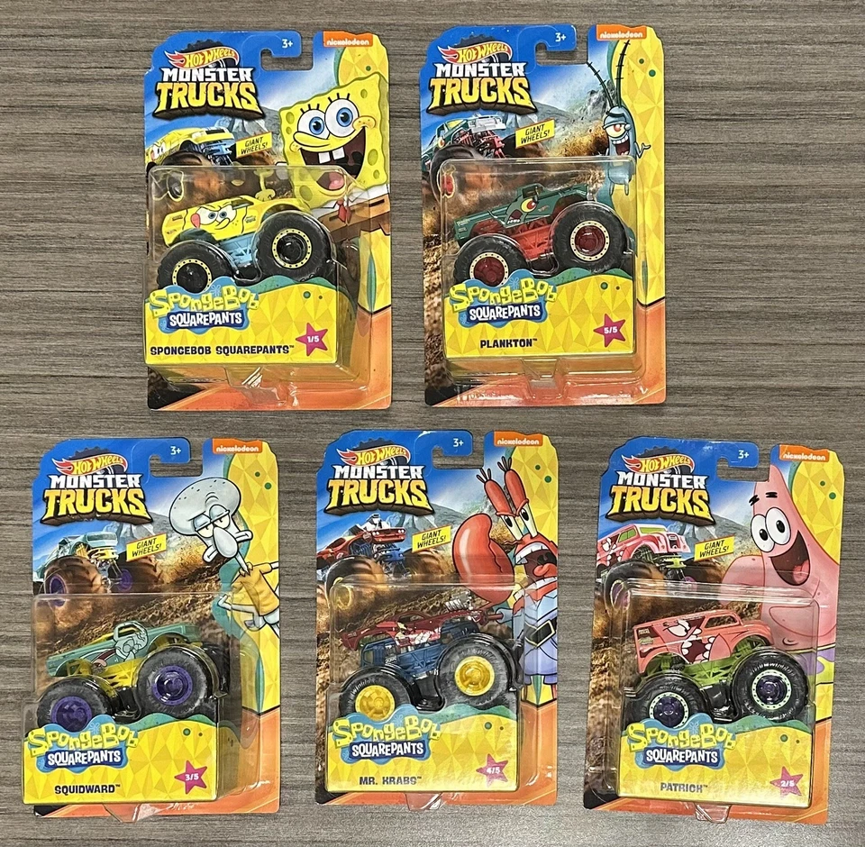 Juego de 5 pantalones cuadrados Hot Wheels Monster Trucks Bob Esponja escala 1:64 diecast 2024 Foto 1 de 4
