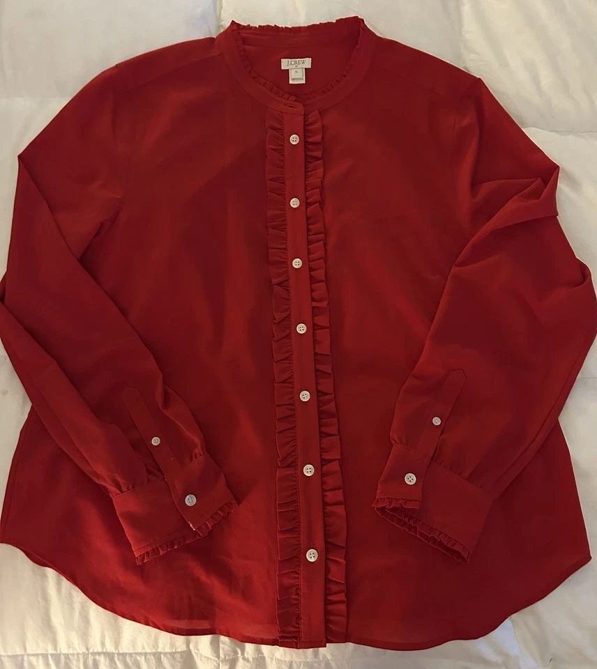 Camisa de vestir Jcrew roja con volantes para mujer XL Navidad San Valentín”  Foto 1 de 4