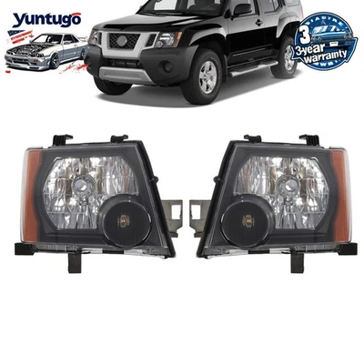 Halogen Type Headlights Headlamp Black Assembly Set For 2005-2015 Nissan Xterra Foto 1 de 4