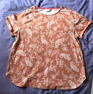 Julipa Size 16 Sand & White Print Short Sleeve Casual Jersey T-shirt Top - Picture 1 of 6