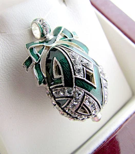 GORGEOUS RUSSIAN PENDANT SOLID STERLING SILVER 925 ENAMEL W/ BOW AND GARNET - Picture 1 of 1