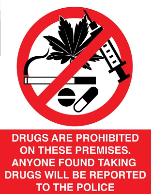 Schild Aufkleber Hinweis Warnung kein Drogenhandel Drogen vor Ort Polizei