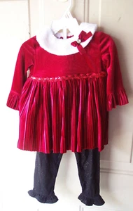 Blueberi Boulevard Red Velvet & Glitter 2pc Set Long Sleeve Holiday Girls Sz 12m - Picture 1 of 7