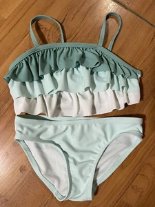 Carter's Kid Swim Suit Girl's Two-Piece Bikini Green White Size 7 - Picture 1 of 4