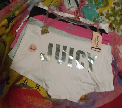 5 NEW JUICY COUTURE JC9785 5PKDF COTTON STRETCH BOYSHORT PANTIES XL - Image 1 of 3