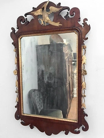 18th c. Chippendale Parcel-Gilt Mirror with Carved Phoenix 1785 - 1795, ORIGINAL Cover