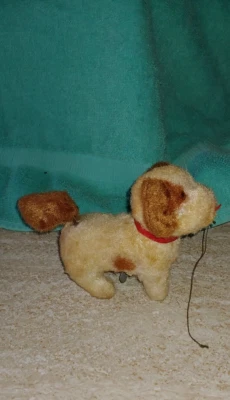 Vintage Fur Over Tin Wind Up Small Terrier ALPS Dog with Glass Eyes - Image 1 of 3