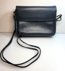 Vintage Ganson Mexico Navy Blue Leather Ladies Crossbody Bag w/ Gold-tone Metal - Picture 1 of 7