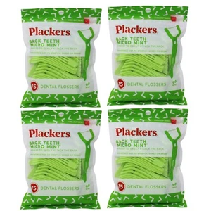 4 Pack - Plackers Back Teeth Micro Dental Flossers, Mint, 75 Count - Picture 1 of 4