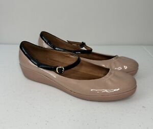 Fit Flop FF2 Sz 10 Mauve Pink Patent Leather Mary Janes Black Strap Ballet Flats