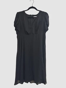 Calvin Klein Black Short Sleeve A-Line Dress Size 14 Womens Elegant Sheer Sleeve - Picture 1 of 6