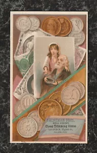 Carta commerciale vittoriana Shoneman Bros Trimmings Philadelphia Beggars USA monete 5x3 - Foto 1 di 4