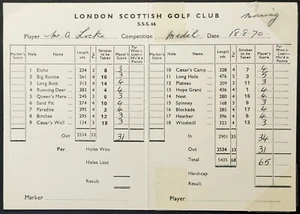 1970 Bobby Locke London Scottish Golf Club Course Scorecard Vintage HOF - Picture 1 of 3