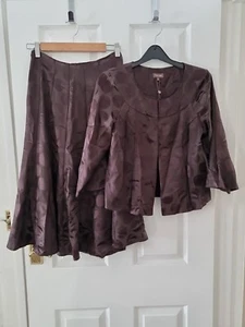 Phase Eight Two Piece Skirt Jacket Suit Set Size 8 Chocolate Brown Polka New - Picture 1 of 11