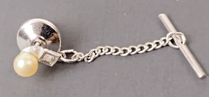 Vintage 14K White Gold Pearl/Diamond Tie Tack Pin - Picture 1 of 4