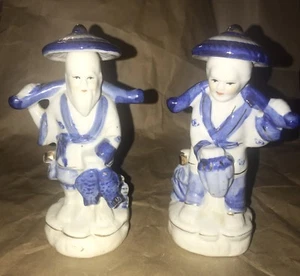 Fine Blue & White Porcelain Figurines of JAPANESE Fisherman & Clam Digging Wife - Picture 1 of 12