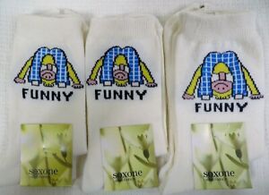 Nos 3 Pair Funny Ankle Socks Silly Goofy Boy Guy Cartoon Plaid Golf Pants 9-11