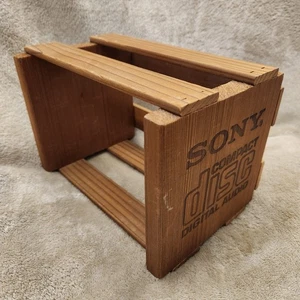 Vtg Sony Engraved Compact Disk Crate Wooden Box Music Collection CD Holder - Picture 1 of 5