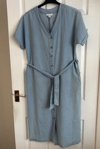 Warehouse Mid Blue Button Front Dress by Warehouse Size 10 Excellent Condition - Picture 1 of 5