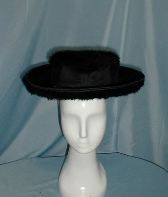 Elegante sombrero antiguo eduardiano 1910 castor negro borde de lazo negro Foto 1 de 4