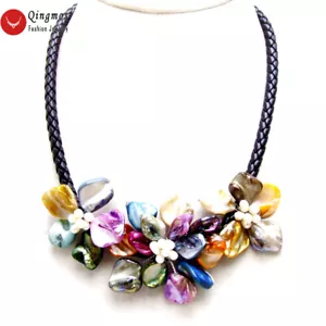 Collar colgante multicolor con cáscara flor perla para mujer cuerda negra de 18 - Imagen 1 de 16