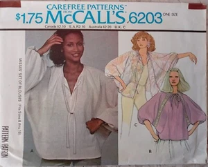 McCALLs 6203 VTG 70s Blouse Boho Peasant Dolman Sleeve One Size UNCUT Pattern - Imagen 1 de 9