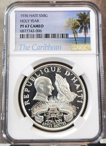 1976 HAITI SILVER 50 GOURDES HOLY YEAR NGC PF 67 CAMEO BEAUTIFUL GEM PROOF - Picture 1 of 3