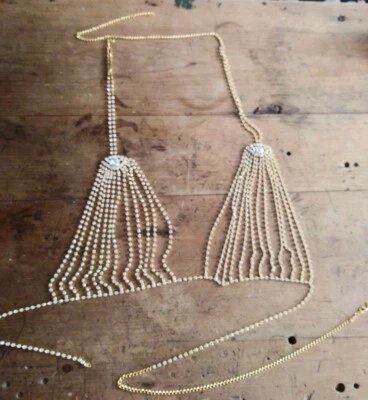 Womens rhinestone chain bra sexy lingere cosplay Costume festival blue 1 size - Image 1 of 4