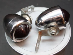 Vintage Bullet Lights Pair - Harley Triumph Hot Rod Knucklehead -plastic lenses - Picture 1 of 9