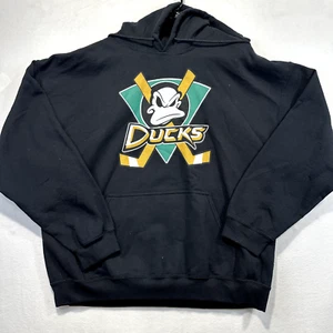 Anaheim Mighty Ducks Hoodie XL Black Mens Hockey Pullover Disney Heavyweight - Picture 1 of 4