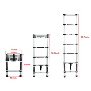 6.6 FT Extension Ladders Lightweight Collapsible Ladders Aluminum Telescoping - Picture 1 of 18