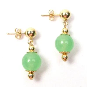 PENDIENTES DE POSTE BOLA DE 8 MM DE JADE VERDE NATURAL ORO AMARILLO 14K 5MM - Imagen 1 de 1