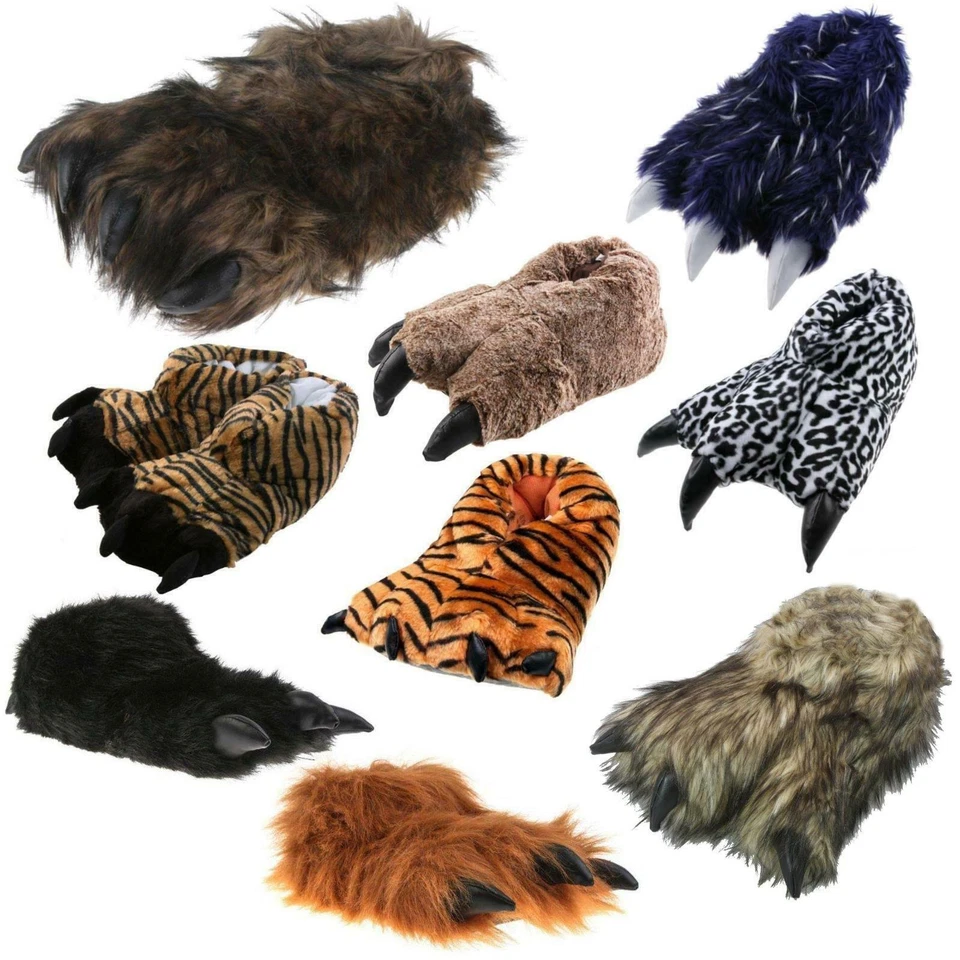 Tier Hausschuhe Kralle Monster Tiger Plüsch Pantoffel Schlappen Puschen Fell - Bild 1 von 1