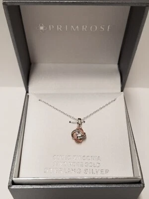 Collar colgante nudo amor circonita cúbica chapado en plata de ley y oro rosa de 18k 18" Foto 1 de 4