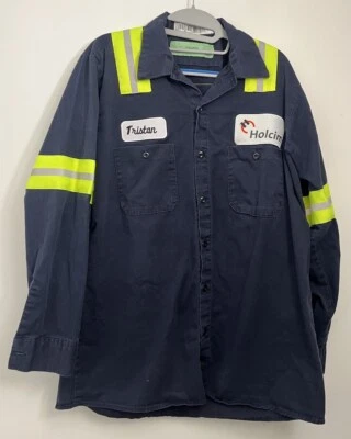 Mens Vintage Work Shirt Large Navy Long Sleeve - Image 1 of 4