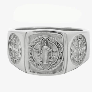 Men's Stainless Steel Silver SAN BENITO Ring 8-13 High Polish Box - Picture 1 of 3