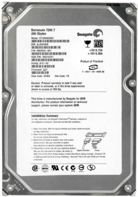 Hard Drive Seagate Barracuda 7200.7 200GB 7200RPM 8MB SATA ST3200822AS 3.5'' - Image 1 of 3