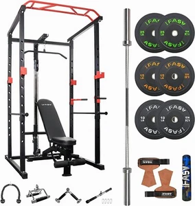 100lbs Squat Rack Power Cage and Weight Bench Weight Barbell Plates 7Ft Bar Set - Picture 1 of 10