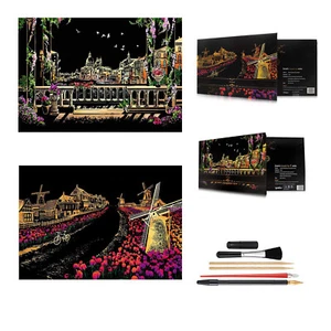 Scratch Art Painting kits for Adults Kids Craft Art Set Night View Scratchboard - Picture 1 of 13