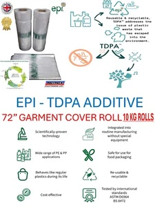ECO BIO DEGRADABLE POLYTHENE GARMENT COVERS ROLL 72" DROP 10KG APRROX 162 BAGS - Picture 1 of 7