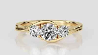 3 Ct Round-Cut VS2/G Lab Grown Diamond Three Stone Wedding Ring 14K Yellow Gold - Image 1 of 4