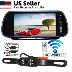 Wireless Car Rear View Camera Kit with 7" LCD Mirror Monitor IR Backup Camera - Picture 1 of 16